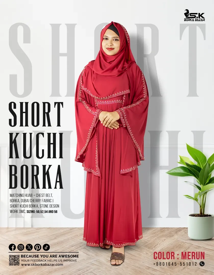 New Short Kuchi Borka Collection Black Maroon Colour
