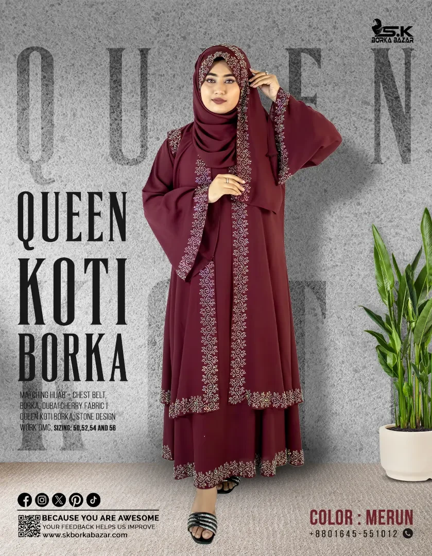 New Queen Koti Borka Collection Deep Maroon Colour